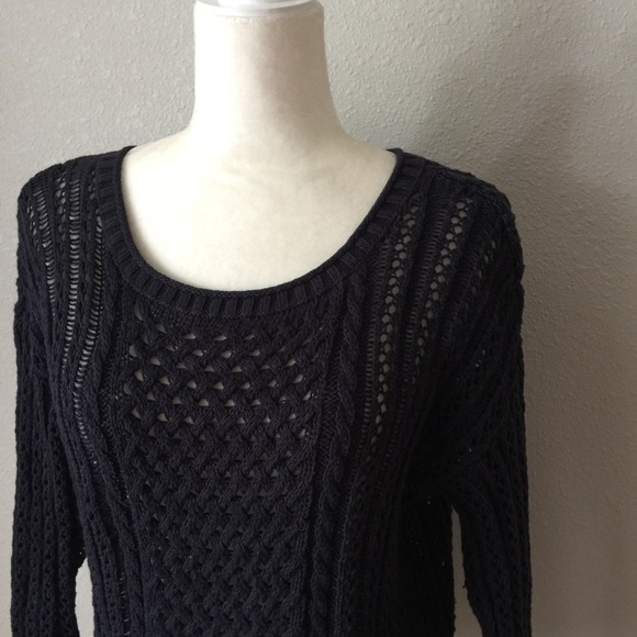 Anthro MOTH Basket Weave Navy Sweater - Picture 2 of 4